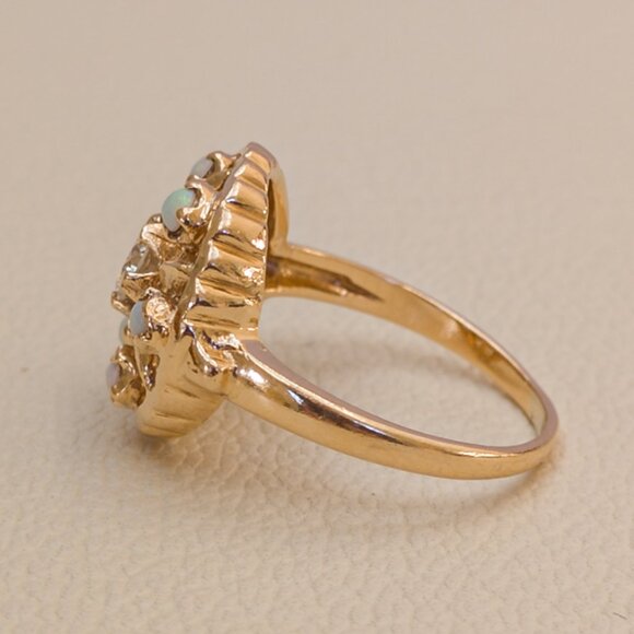 Vintage 14k Gold Rosette Ring · .25 ct Diamond + Opal Halo · Sz 6 ½ - Picture 9 of 16